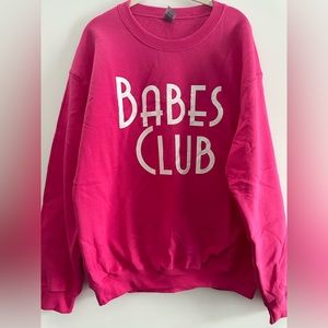 “Babes Club” Bright pink sweatshirt, size L, unisex fit.